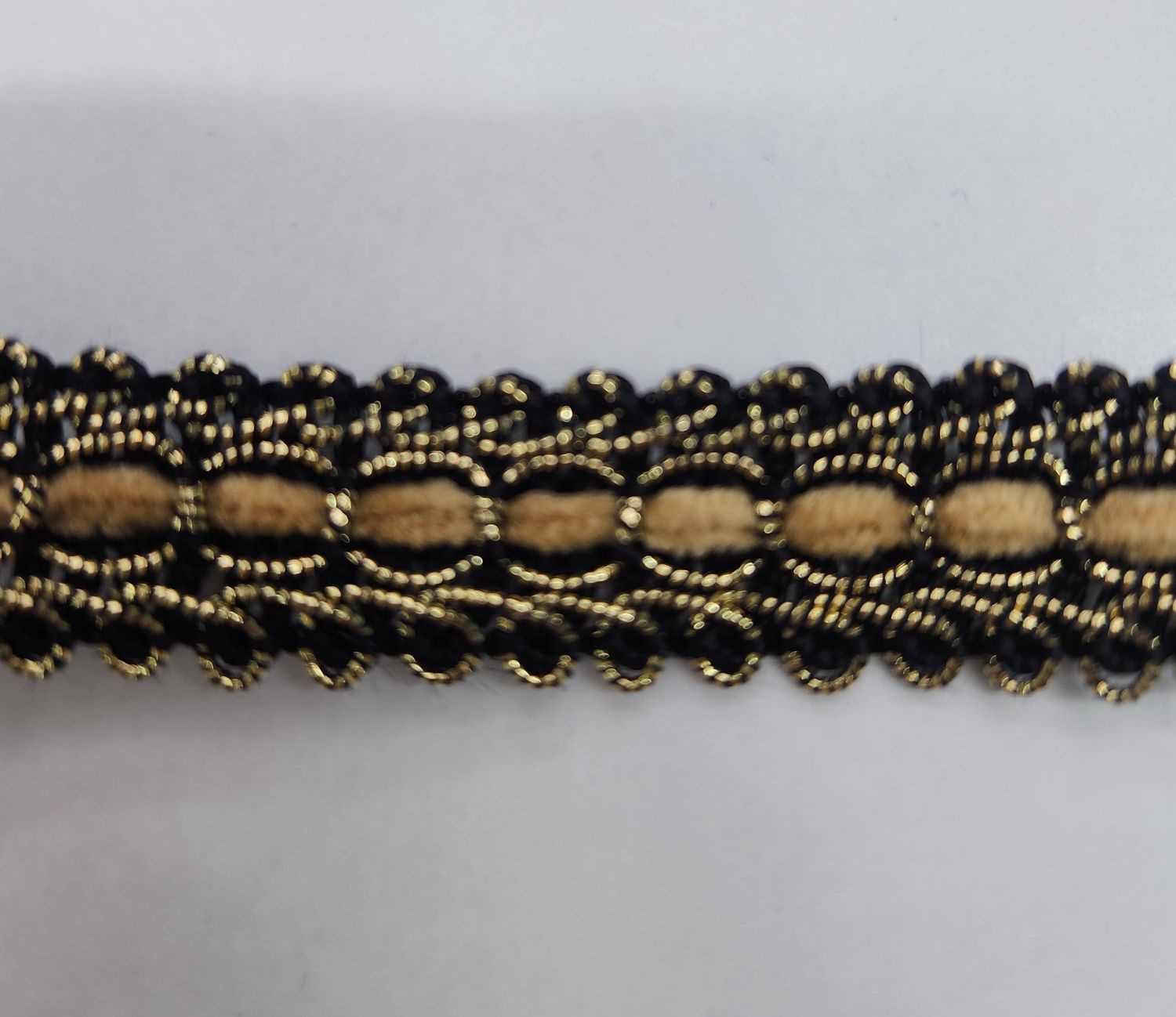 Black and Gold Trim Lurex Metallic Cut per Metre 15mm