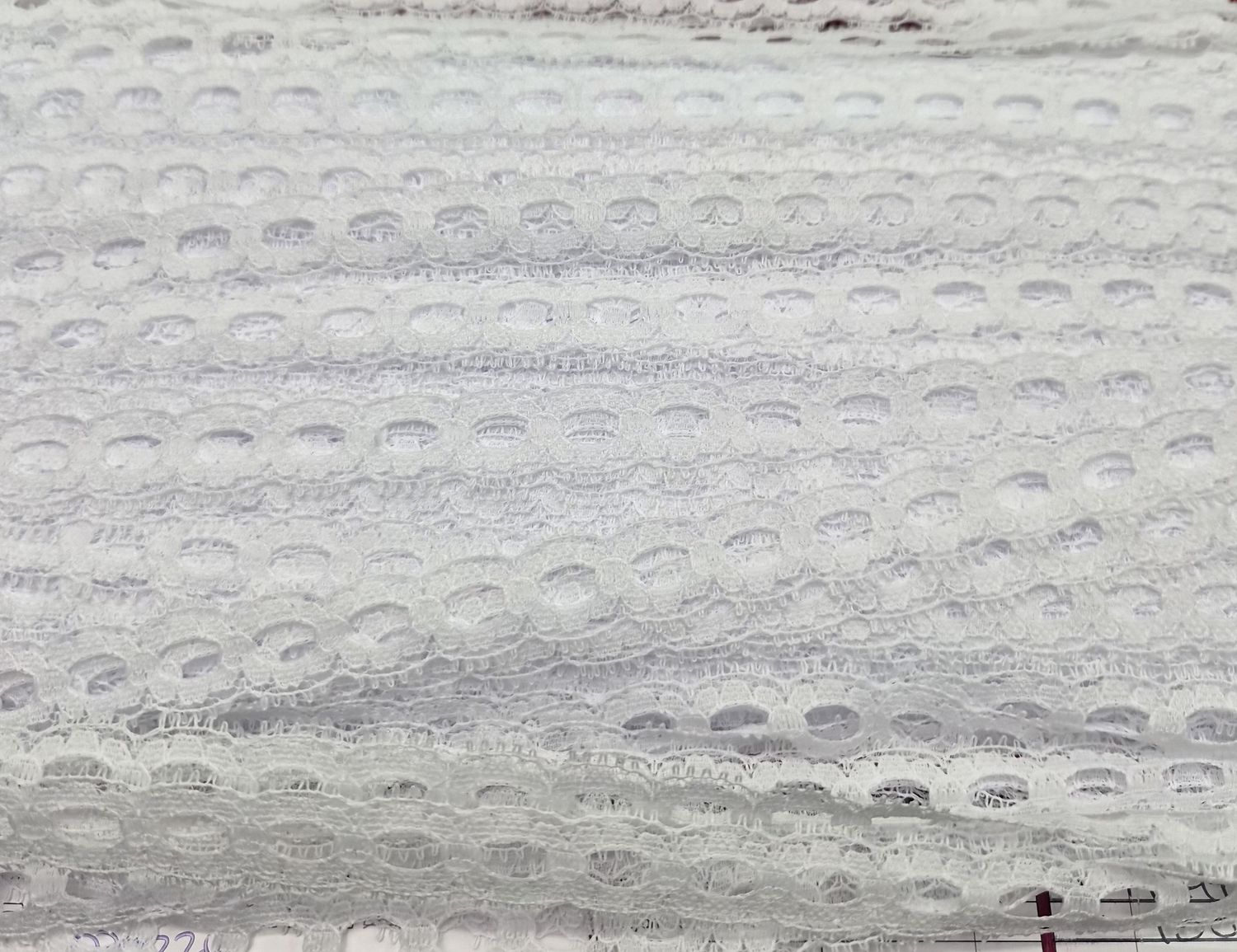 Nylon Lace Large Eyelet 10mm wide, White Per Metre