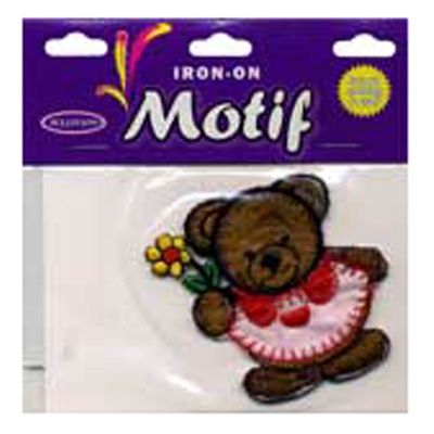 Iron on Motif Brown Bear with Pink Apron