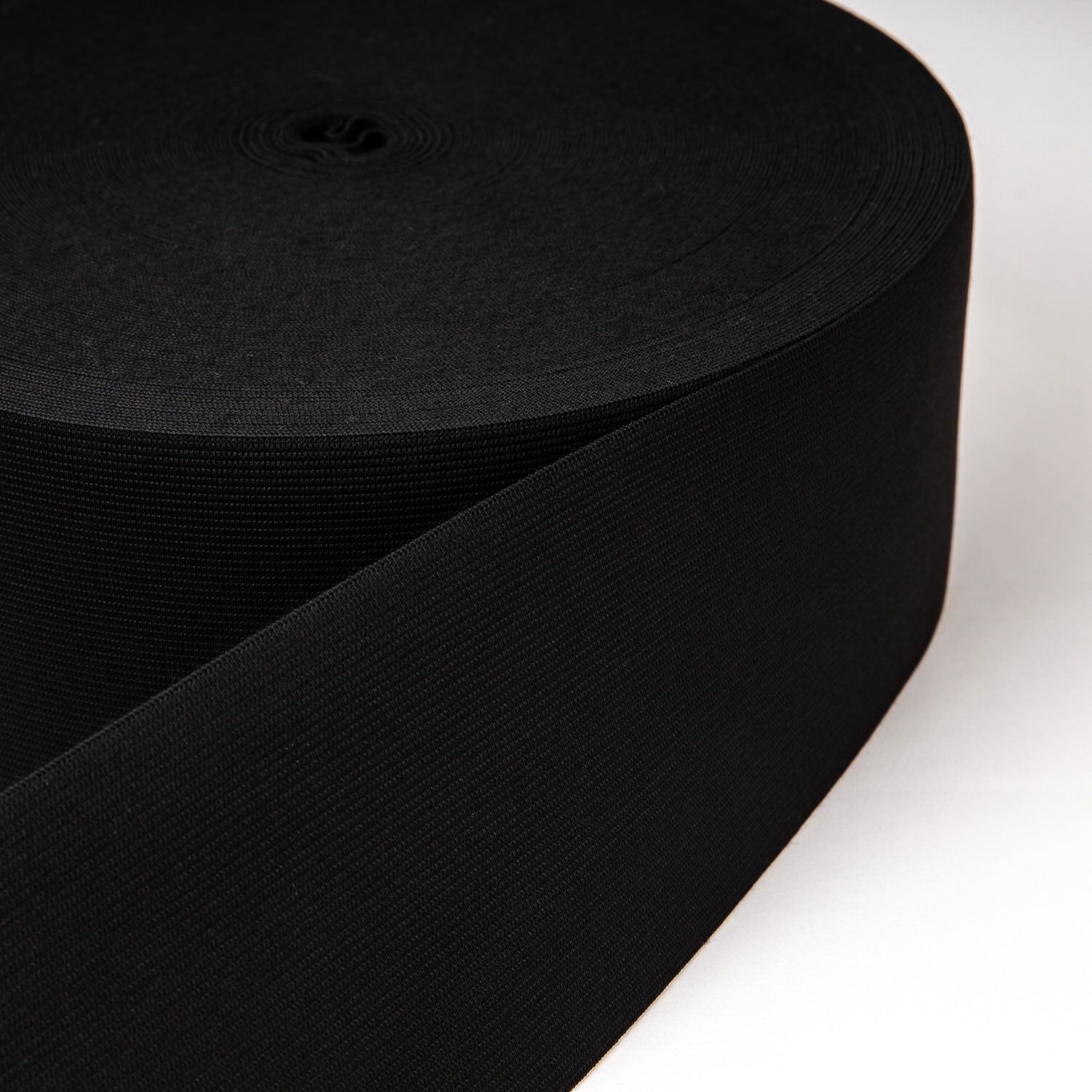 Knitted Elastic 75mm wide,  Black, Cut Per Metre