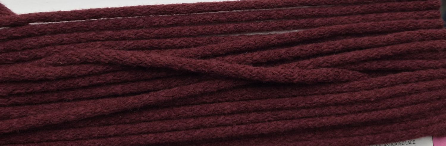 Dark Red Cotton Cord 6mm Knit Braided, Price Per Metre