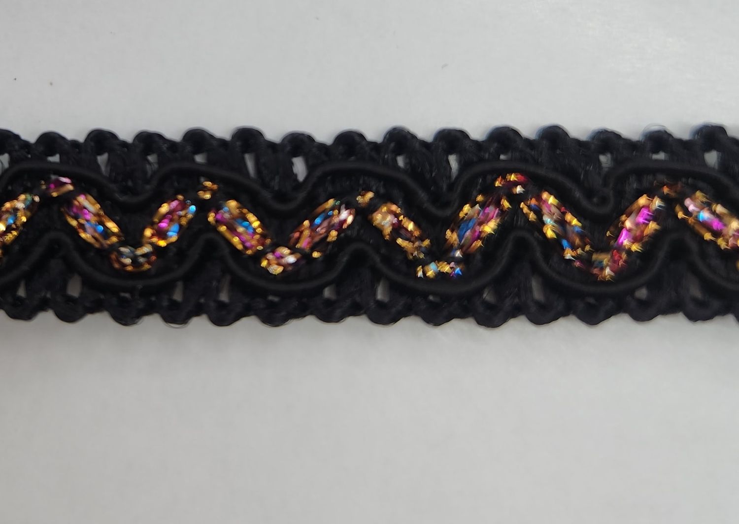 Metallic Jewel like Colour with Gold and Black Trim Cut Per Metre