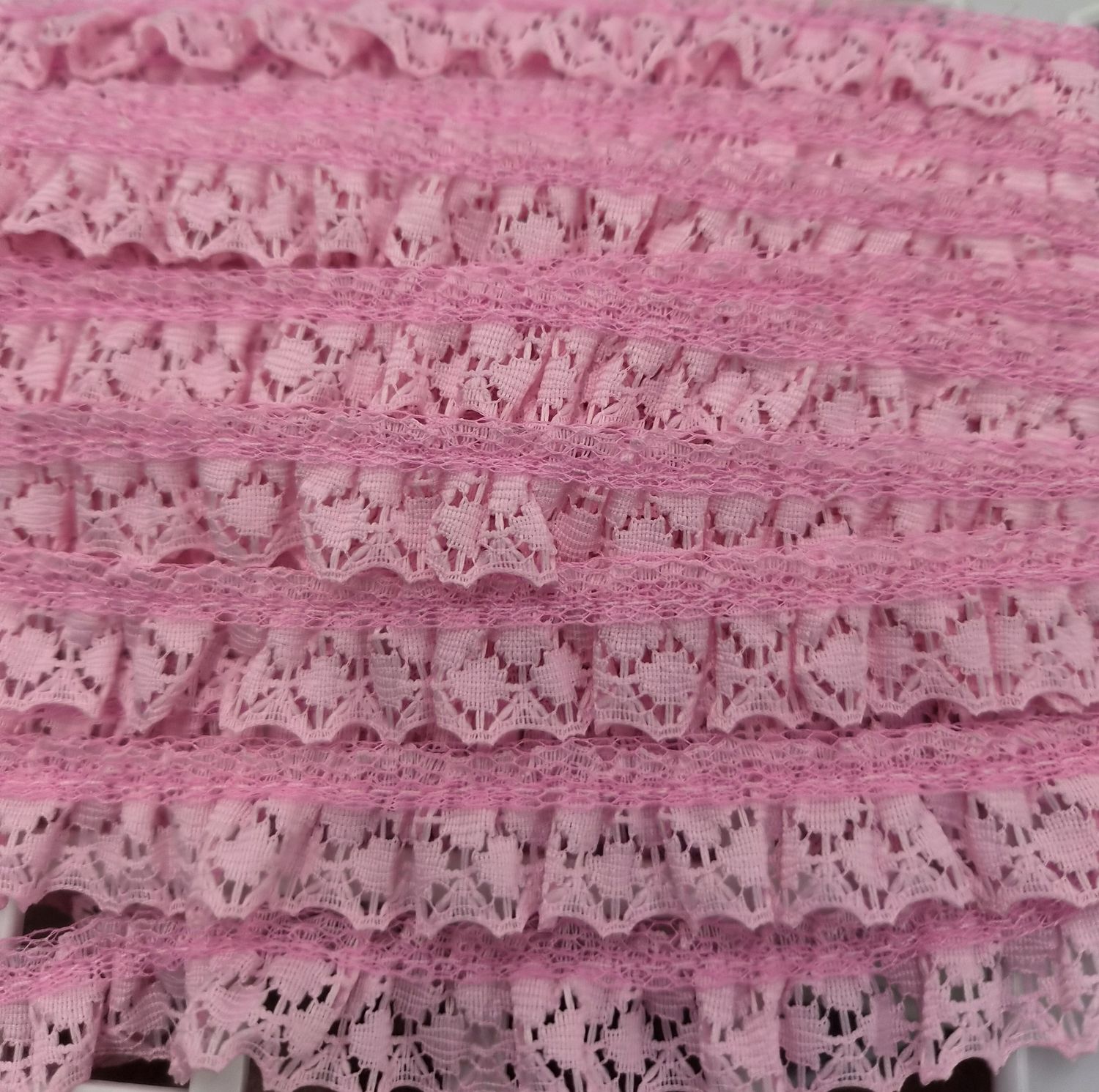 Pink Nylon Frilled Lace 18mm Per Metre