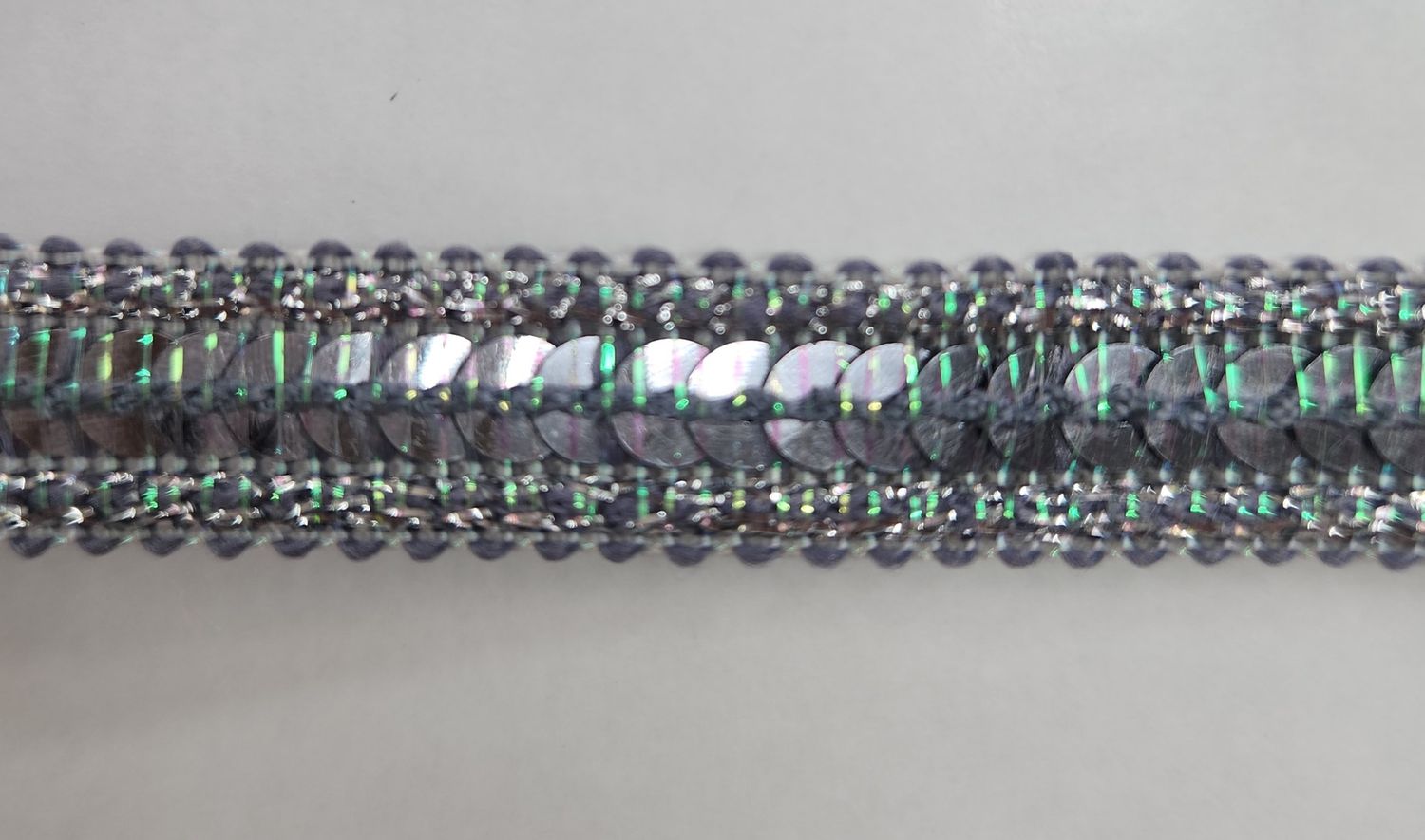 Silver/Green Sequin Trim 10mm Cut Per Metre