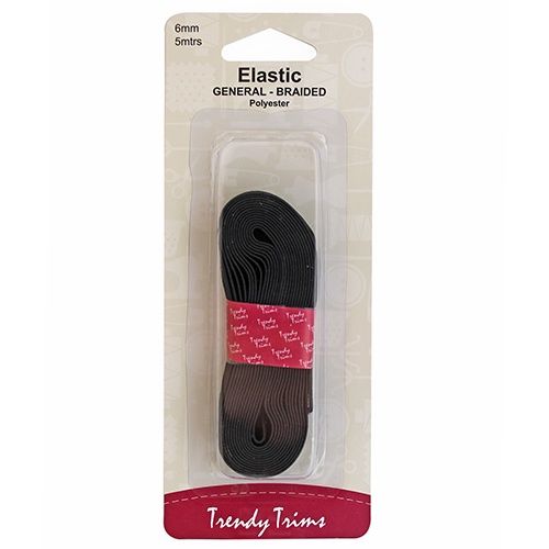 Hemline Braided Elastic 6mm width,  5m - Black