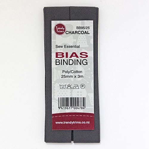 Bias Binding 25mm width x 3m Total - Charcoal