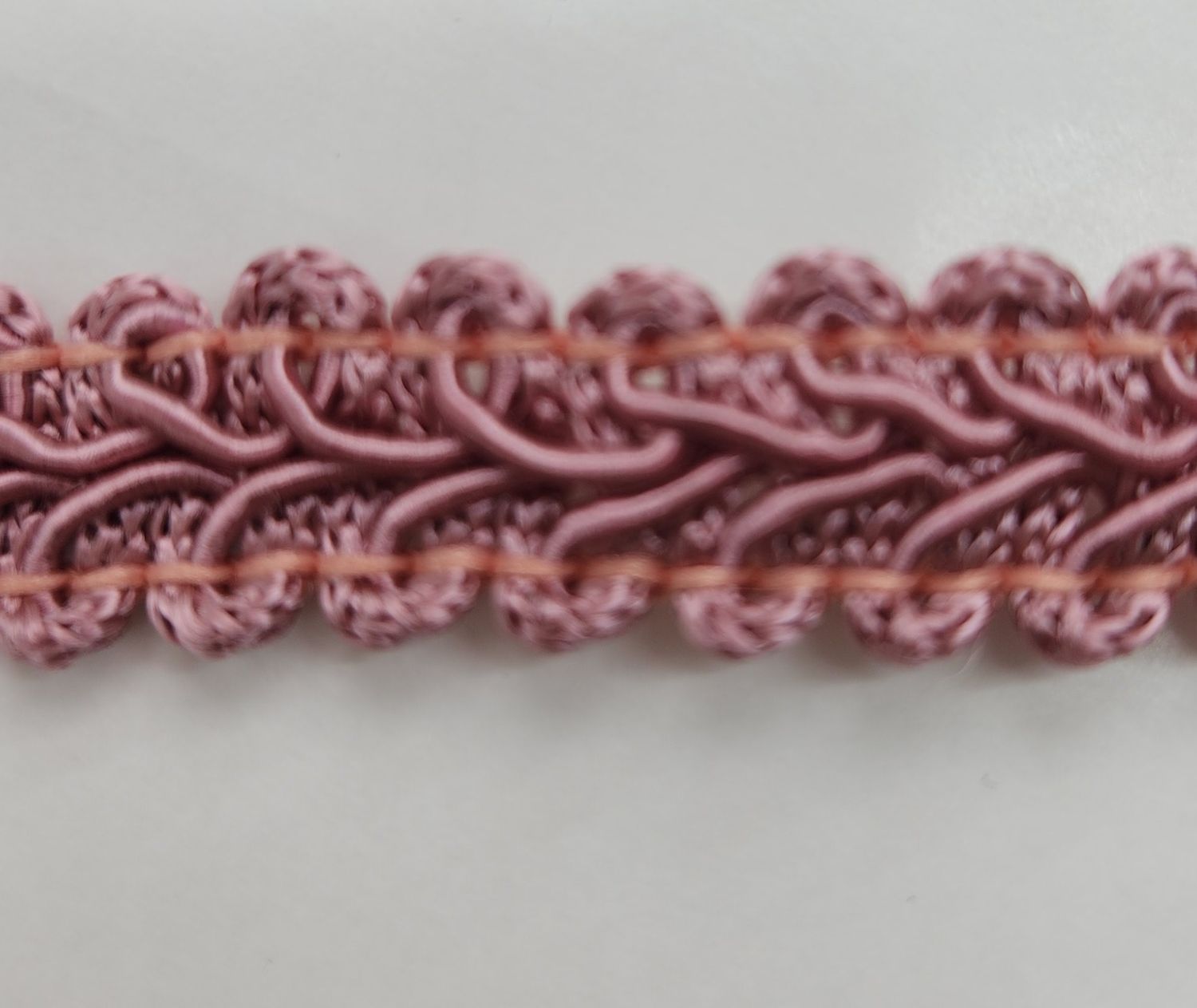 Upholstery Trim Dusty Rose Pink with Salmon stitch 10mm Cut Per Metre