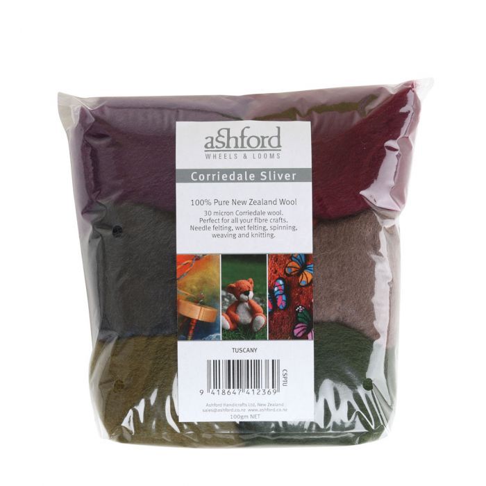 Corriedale Sliver Pack 7 Colour Tuscany - 100gm bag