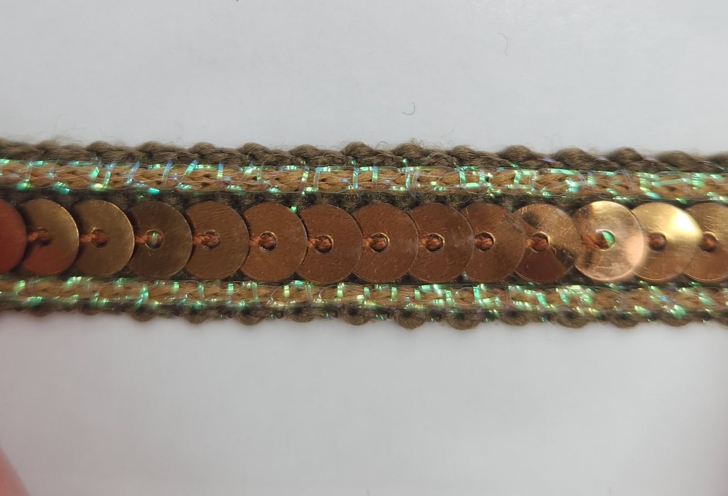 Bronze/Turquoise Sequin Trim 10mm Cut Per Metre