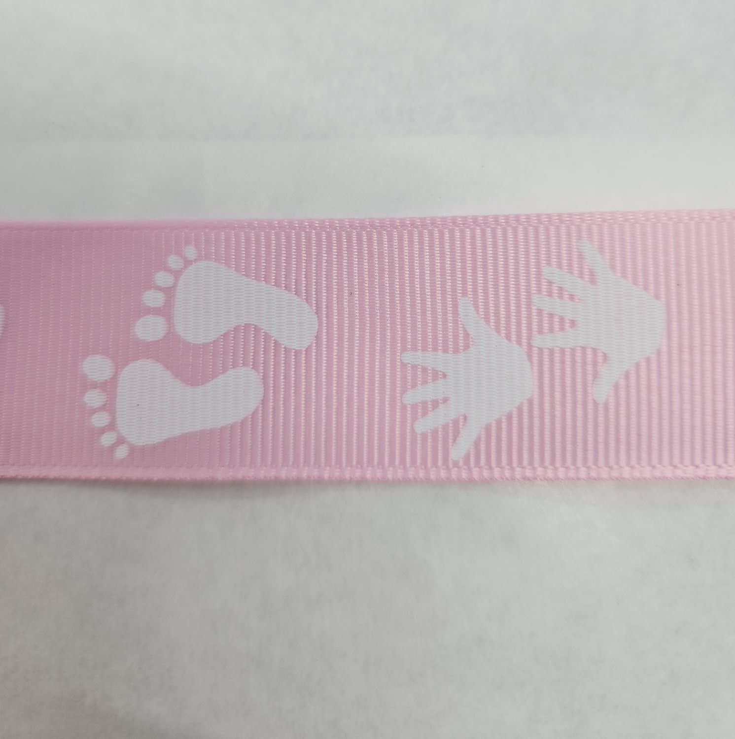 Pink Baby Foot/Hand Print Grosgrain Ribbon 25mm Width, Price per metre
