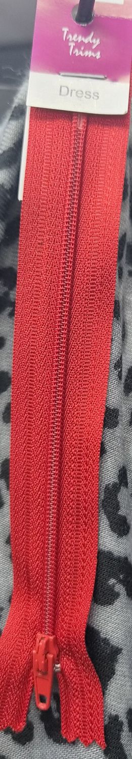 Dress Zip - Mid Red 15cm