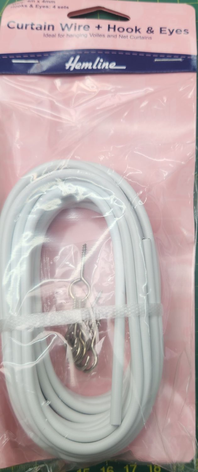 Curtain Wire + Hook &amp; Eyes 4mtrs &amp; 4 Sets