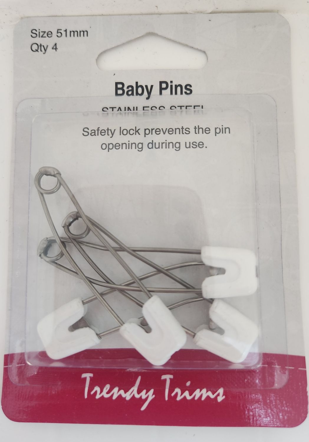Baby Pins Size 51mm Quantity 4 - White