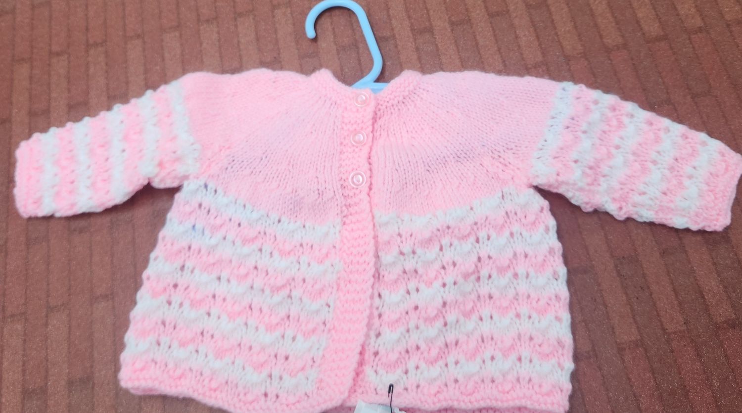 Cardigan - Merino 0-3 Months Pink/White