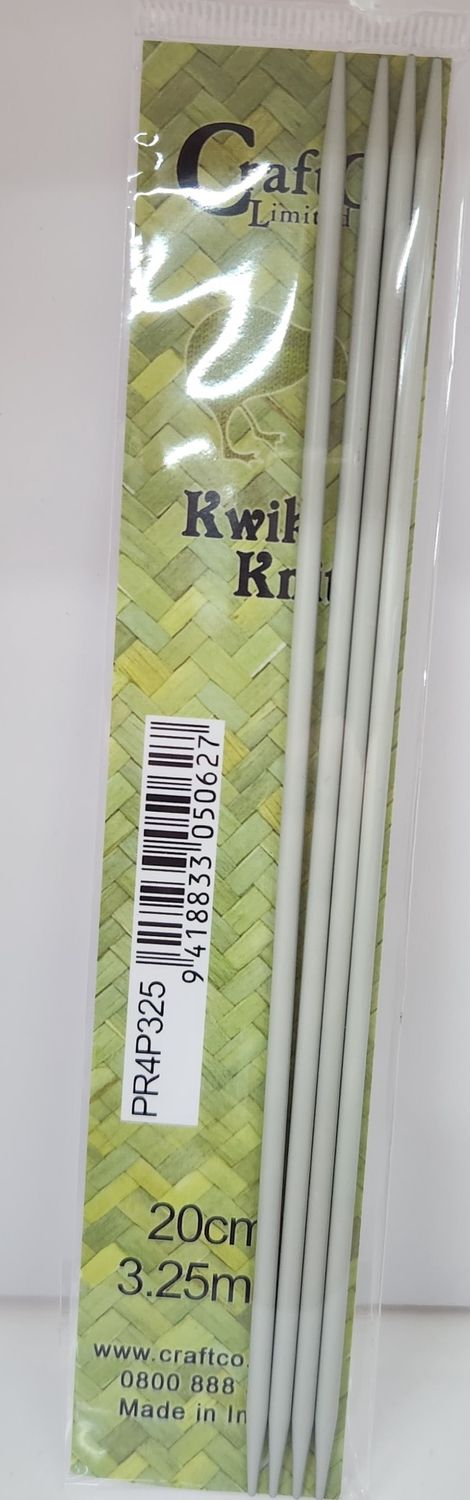 Kwik Knit 3.25mm 20cm Long Aluminium Double Pointed Needles