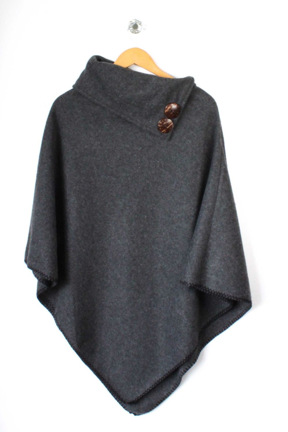 Charcoal Splice Neck Poncho with Button Detail