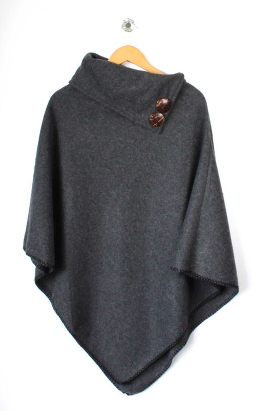 Charcoal Splice Neck Poncho with Button Detail
