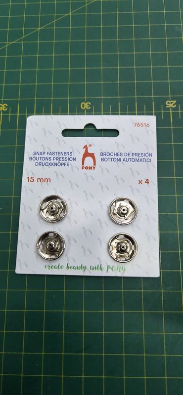 Pony Snap Fastener x 4 15mm Nickel