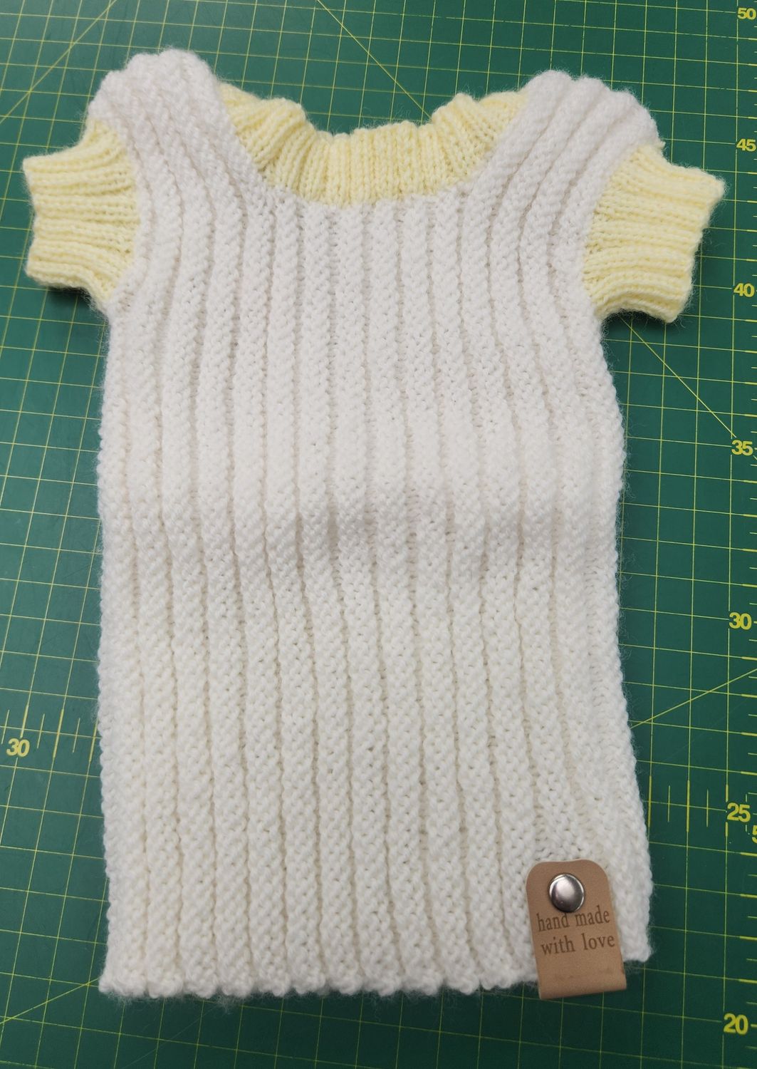 Baby Singlet 100% Baby Merino 0-3months Cream / Yellow Sleeves