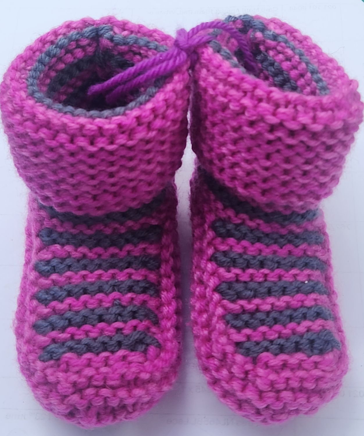 Childrens House Slipper Boots - Hot Pink &amp; Grey Stripe