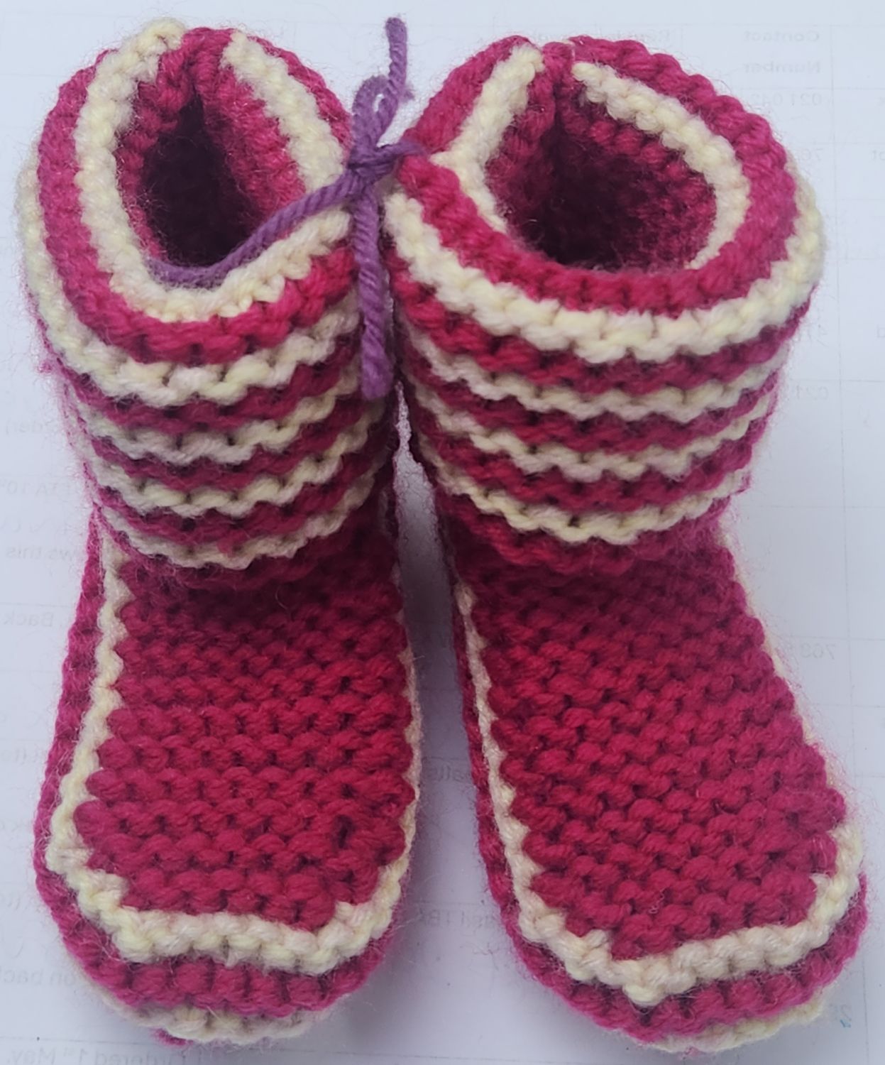Childrens House Slipper Boots - Deep Pink/Cream