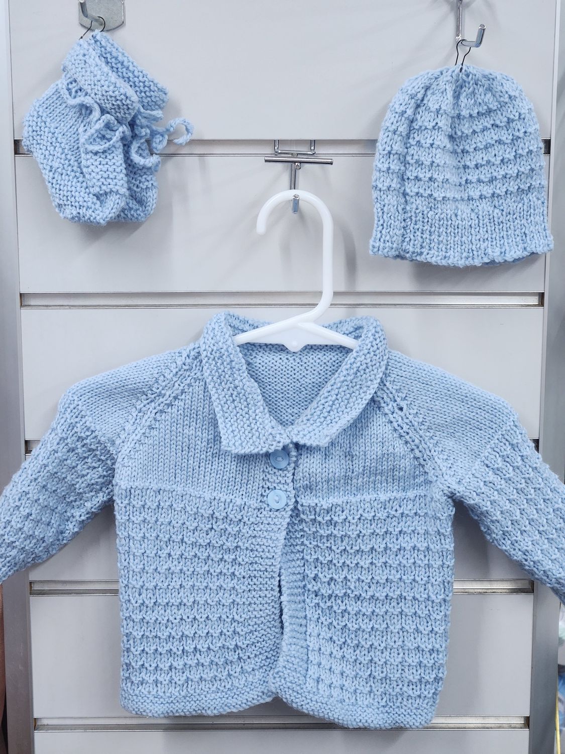 Matinee Set 0-3 months Blue 100% Wool 4ply
