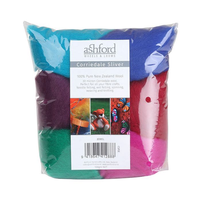 Corriedale Sliver Pack 7 Colour Jewel - 100g Bag