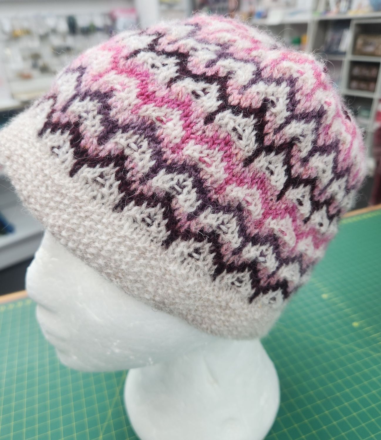 Beautiful Fair Isle Beanie - Pinks/Purples/Cream