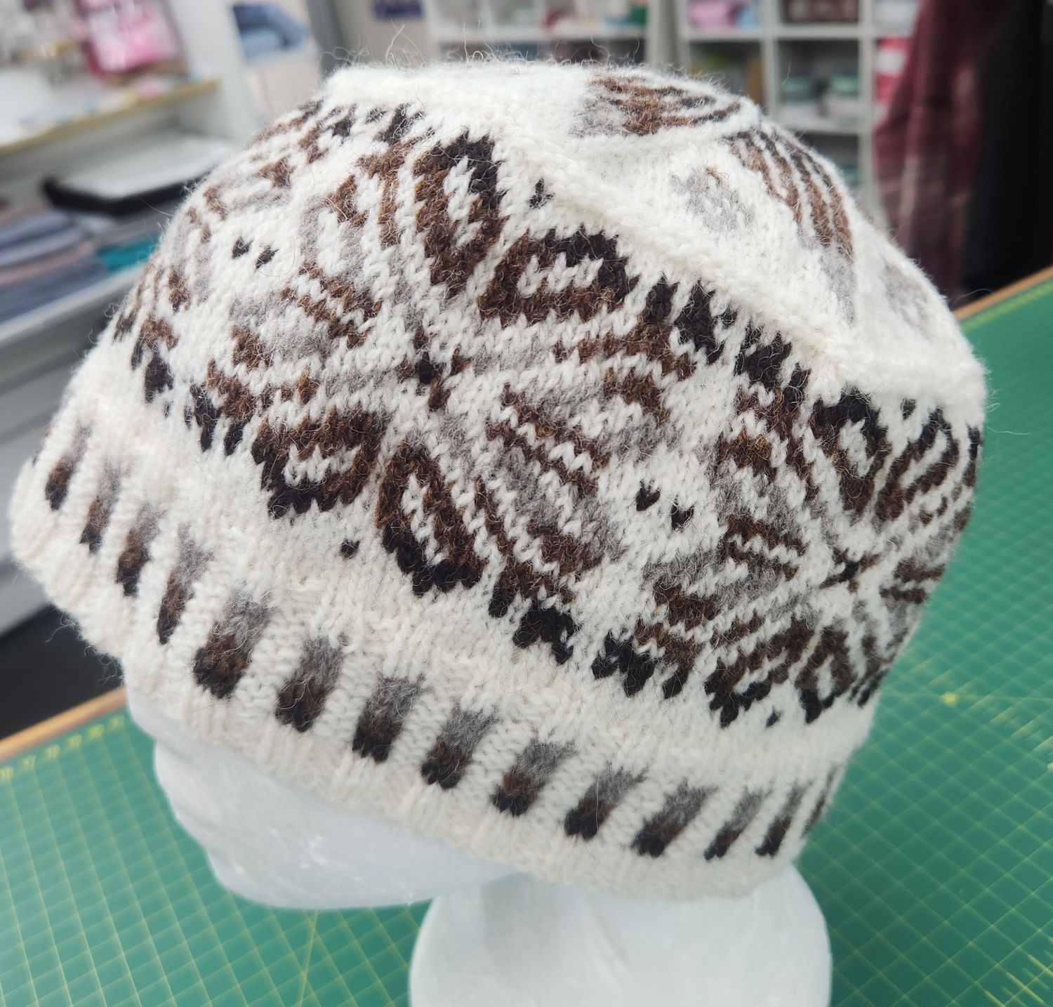 Beautiful Fair Isle Beanie - Cream/Brown/Grey