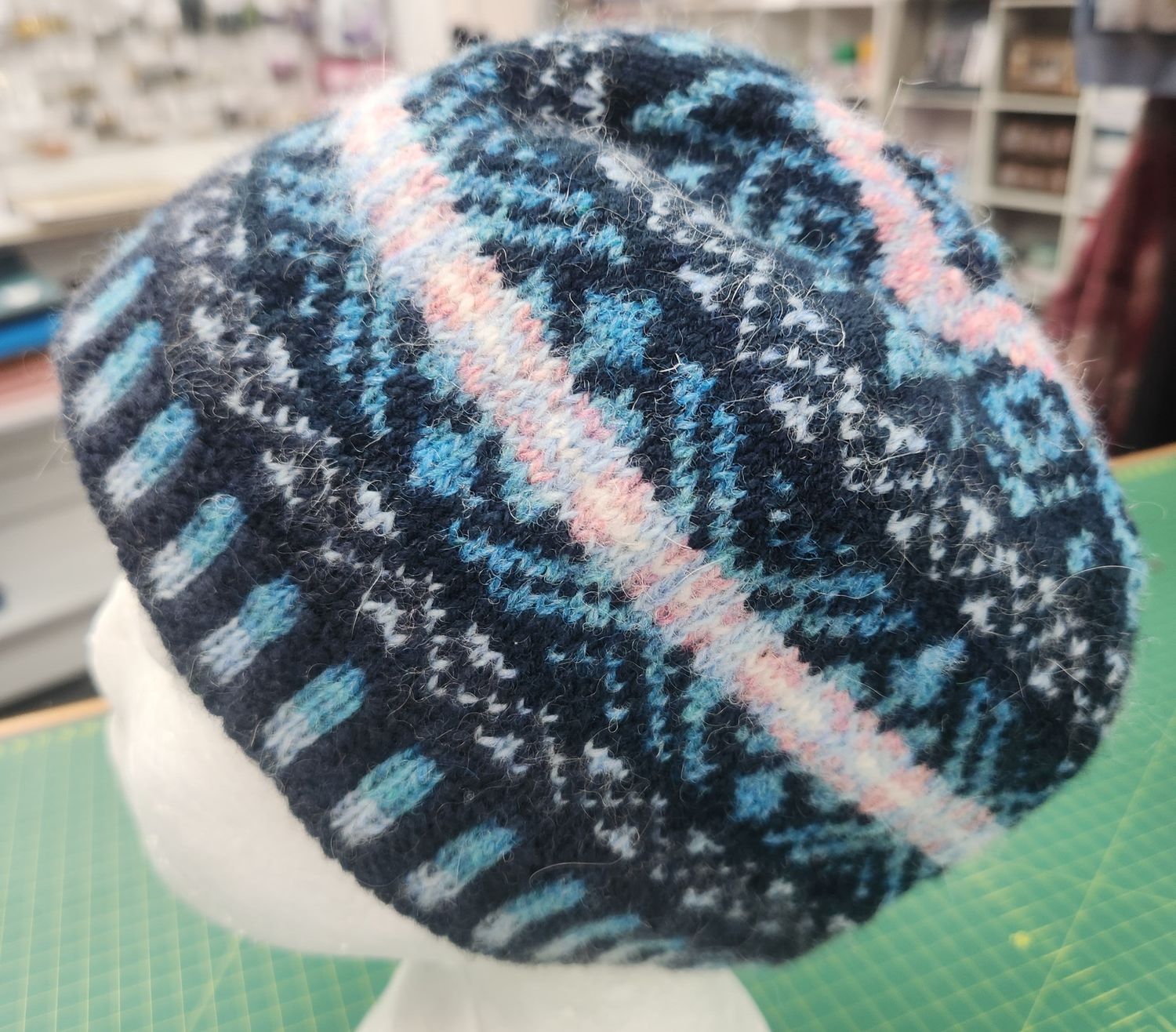 Beautiful Fair Isle Beanie - Blues with a hint of Pink