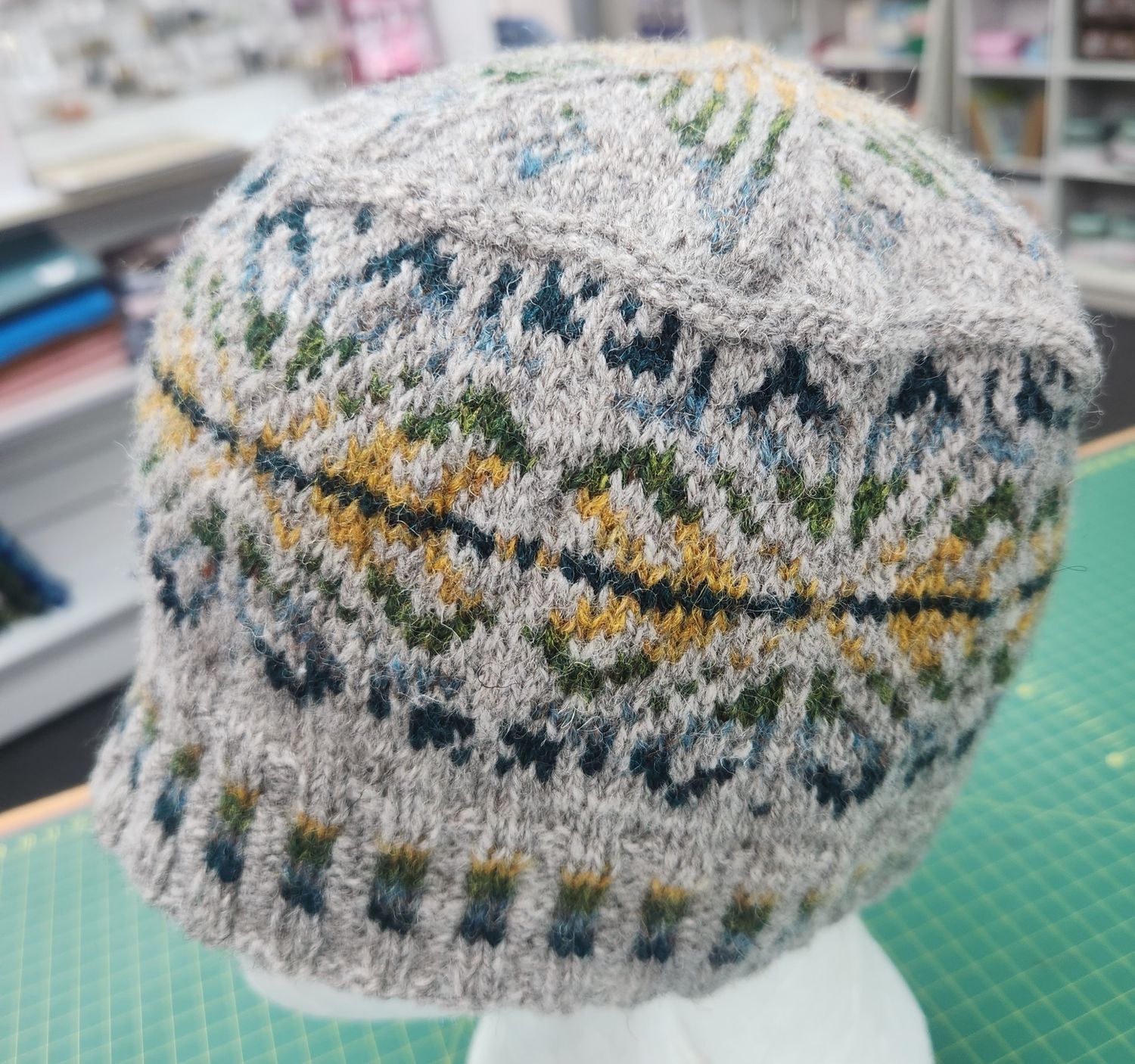 Beautiful Fair Isle Beanie - Grey/Yellow/Green/Blues