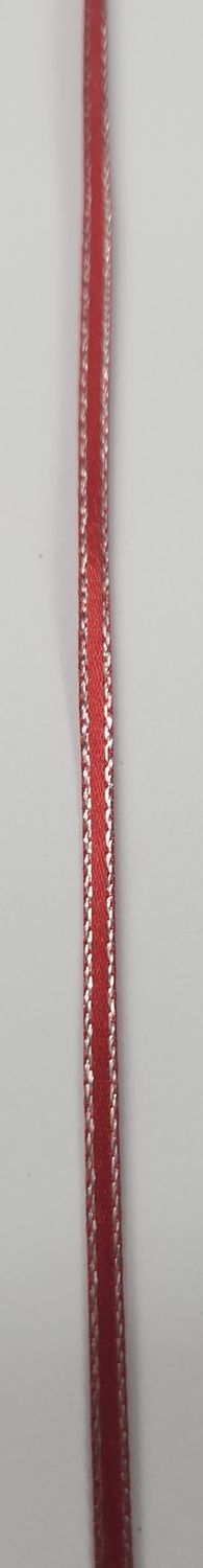 Double sided satin ribbon, 3mm wide, silver edged, red, price per meter