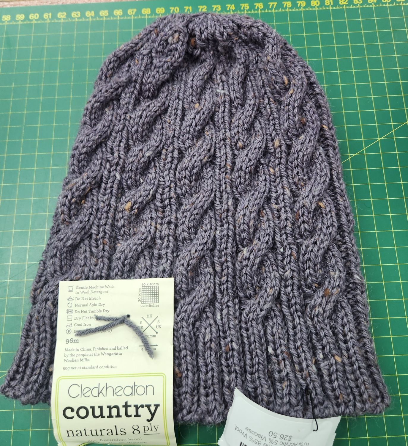 Purple Adults Cable Beanie 85% Wool, 10% Acrylic 5% Viscose