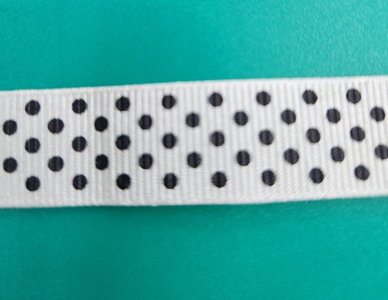 Off White with Black Spot Grosgrain Ribbon 16mm Width, Price per metre