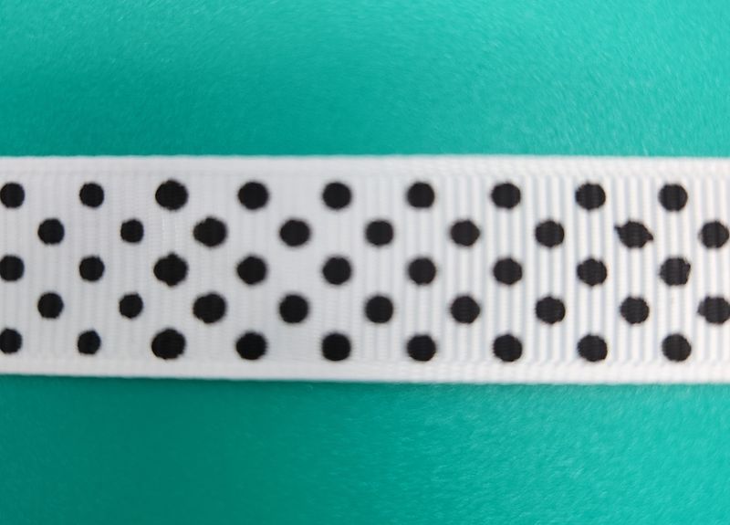 White with Black Spot Grosgrain Ribbon 16mm Width, Price per metre
