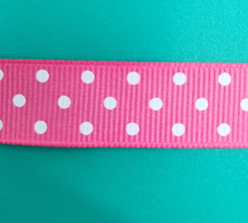 Pink with White Spot Grosgrain Ribbon 15mm Width, Price per metre