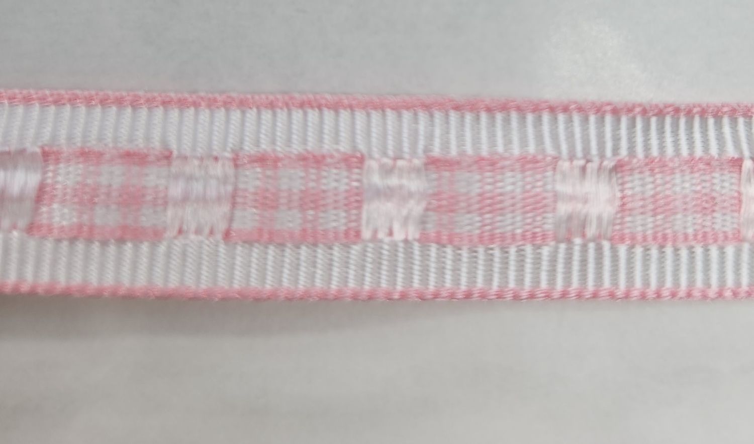 Pink Plaid Woven into White Grosgrain Ribbon with Pink Trim 12mm Width, Price per metre