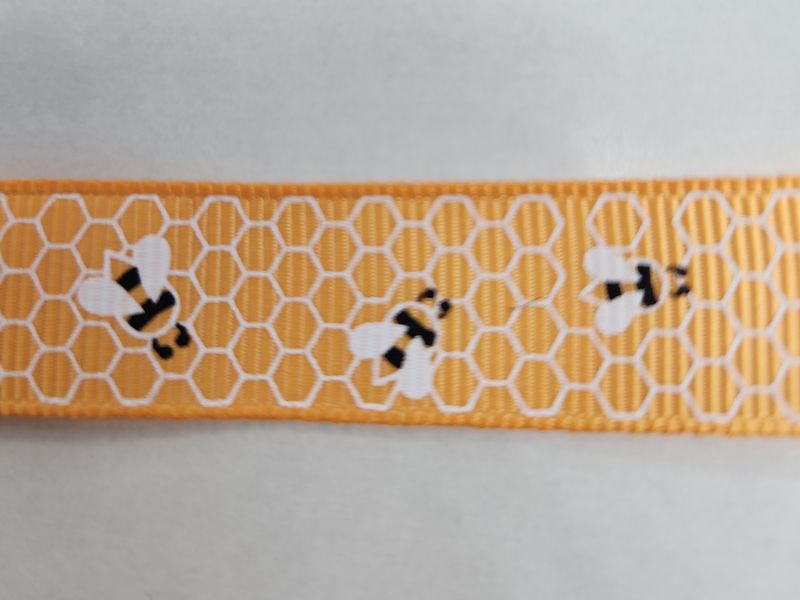 Honeycomb Bumblebee on Yellow Grosgrain Ribbon 16mm Width, Price per metre