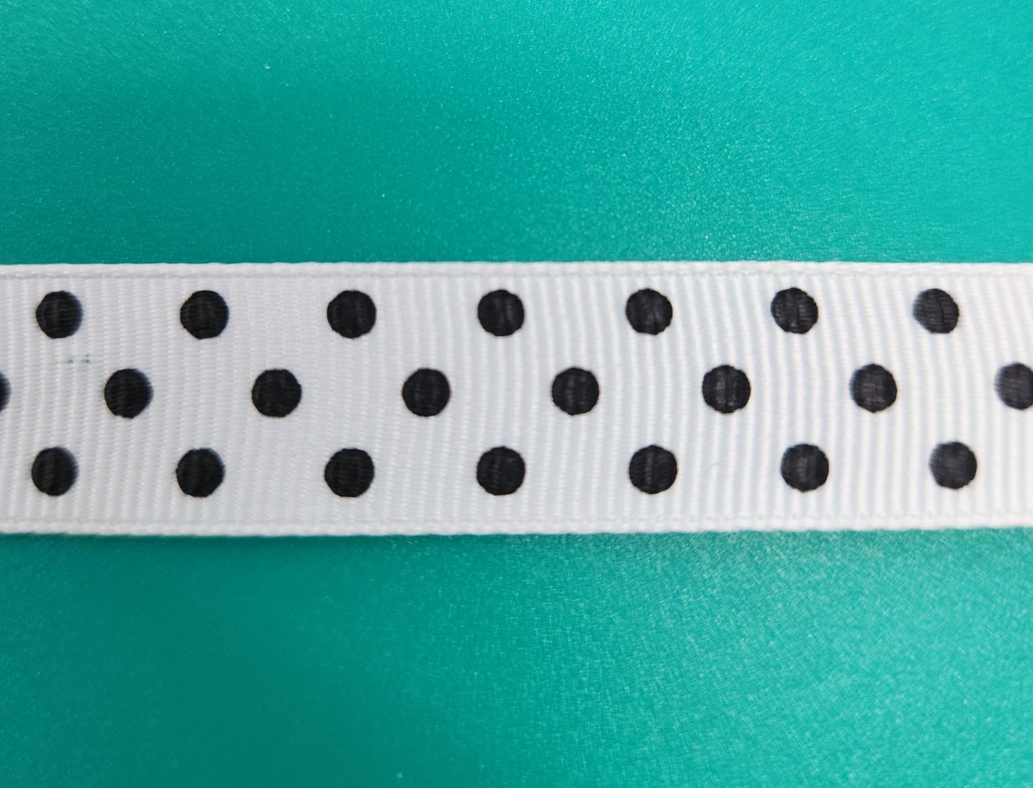White with Black Spot Grosgrain Ribbon 15mm Width, Price per metre