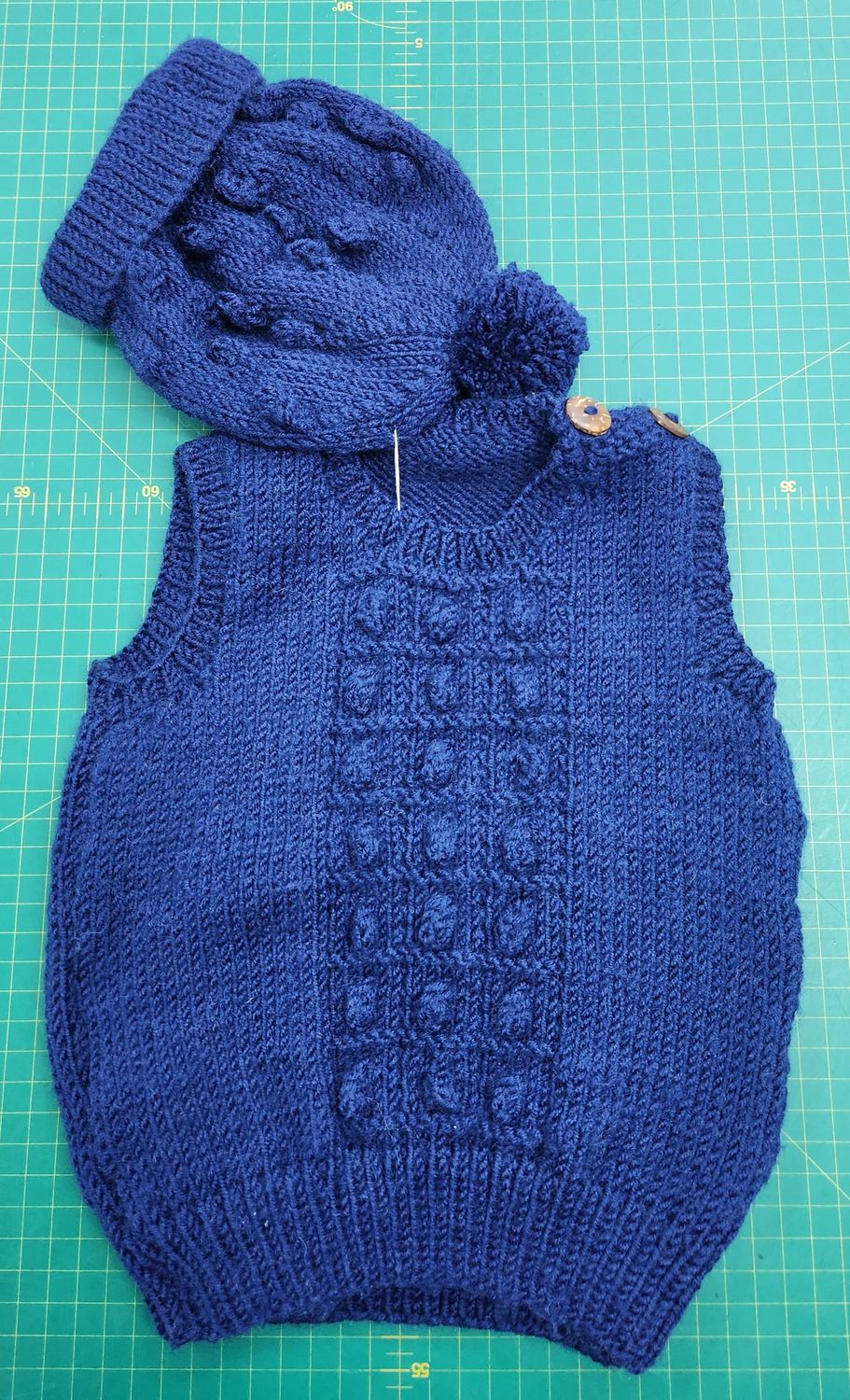 Navy Blue Vest &amp; Hat - 6 to 12 Months - 100% Merino Wool
