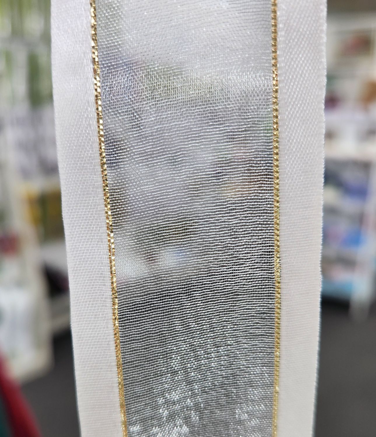 White Oraganza Ribbon with Satin and Gold Trim  40mm Width, Price per metre