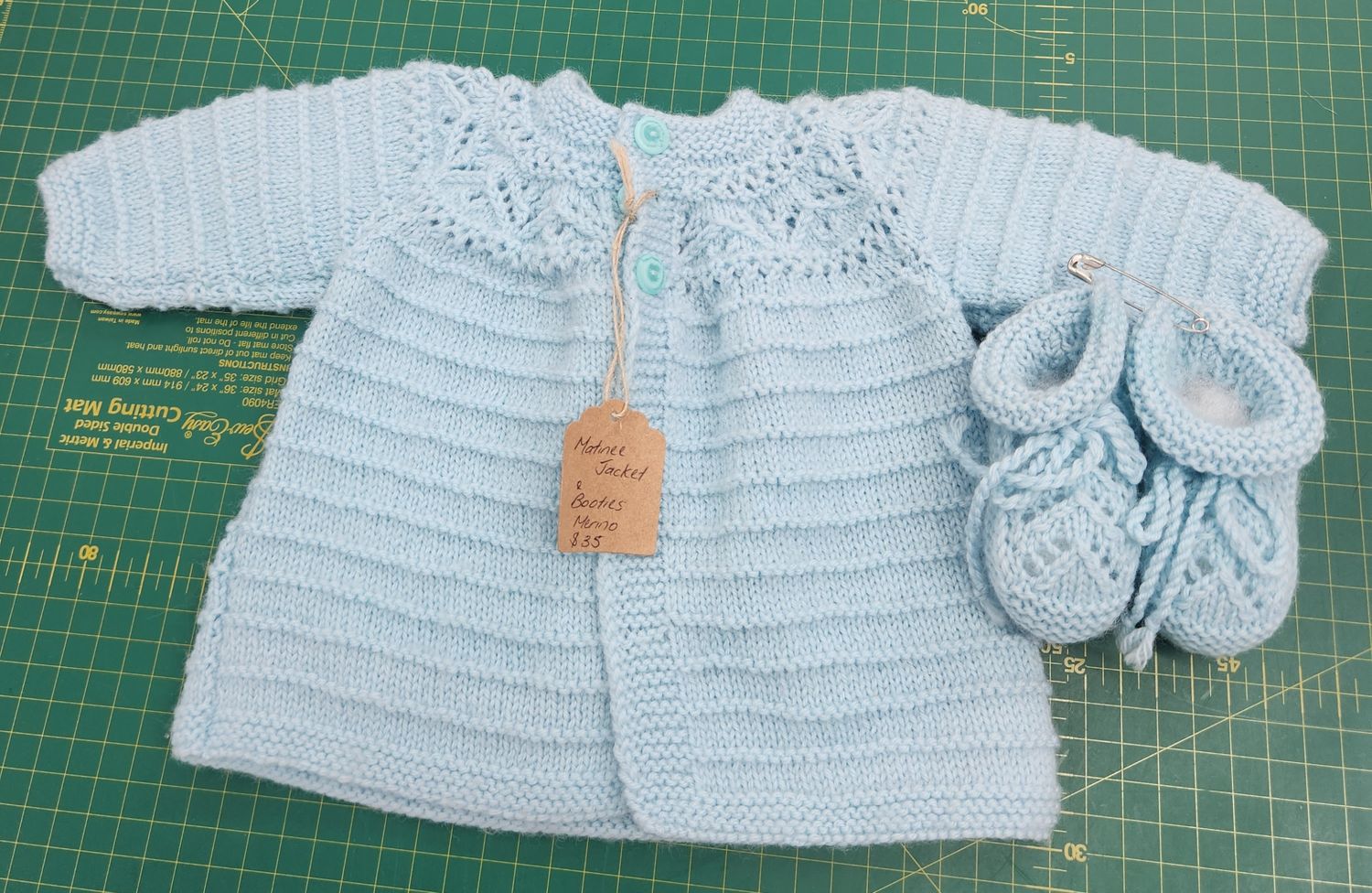 Merino Aqua/Duck Egg Newborn Matinee Jacket &amp; Bootees