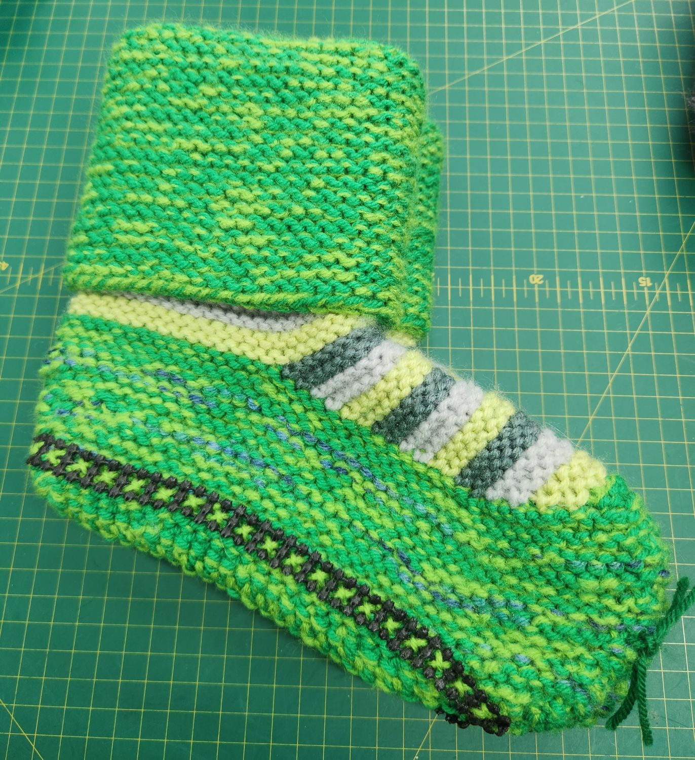 House Boots / Slipper Socks - Handmade - Large Size - Colour Light Greens