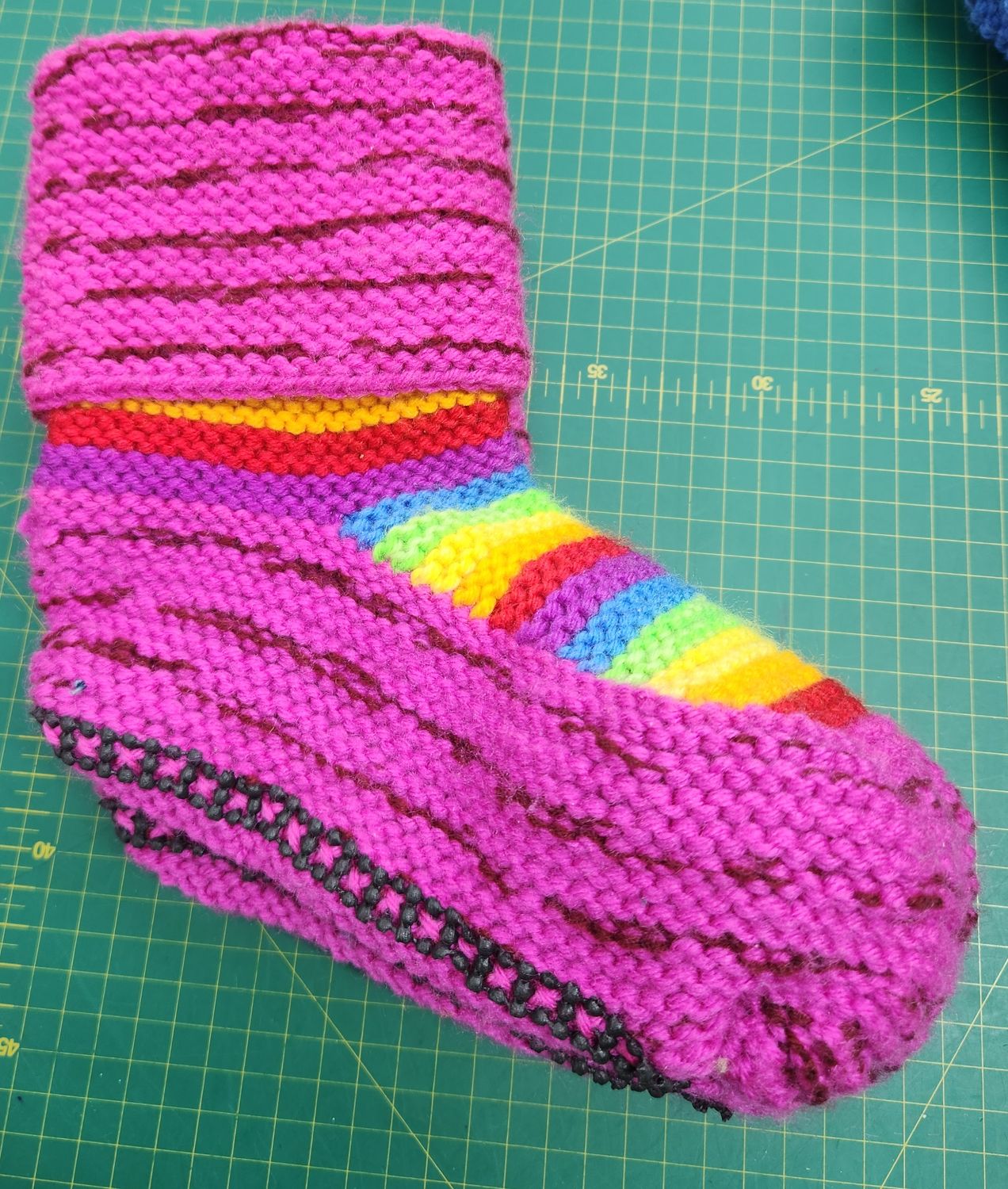 House Boots / Slipper Socks - Handmade - Large Size - Colour Dark Pink Rainbow