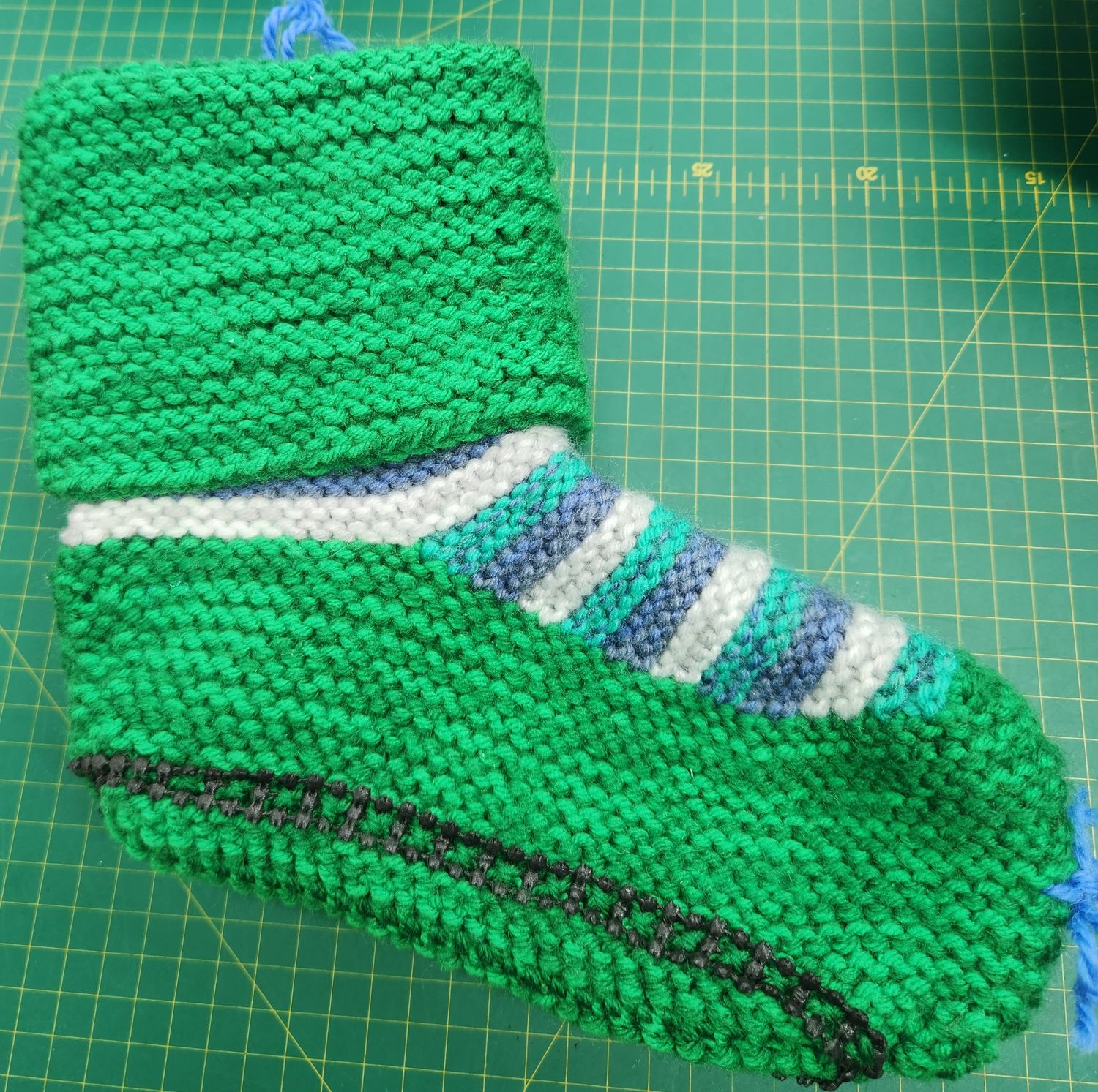 House Boots / Slipper Socks - Handmade - Large Size - Colours Green/Blues/Greys