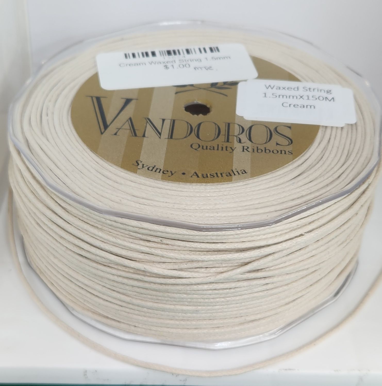 Cream Waxed Cord String 1.5mm Width, Priced Per Metre