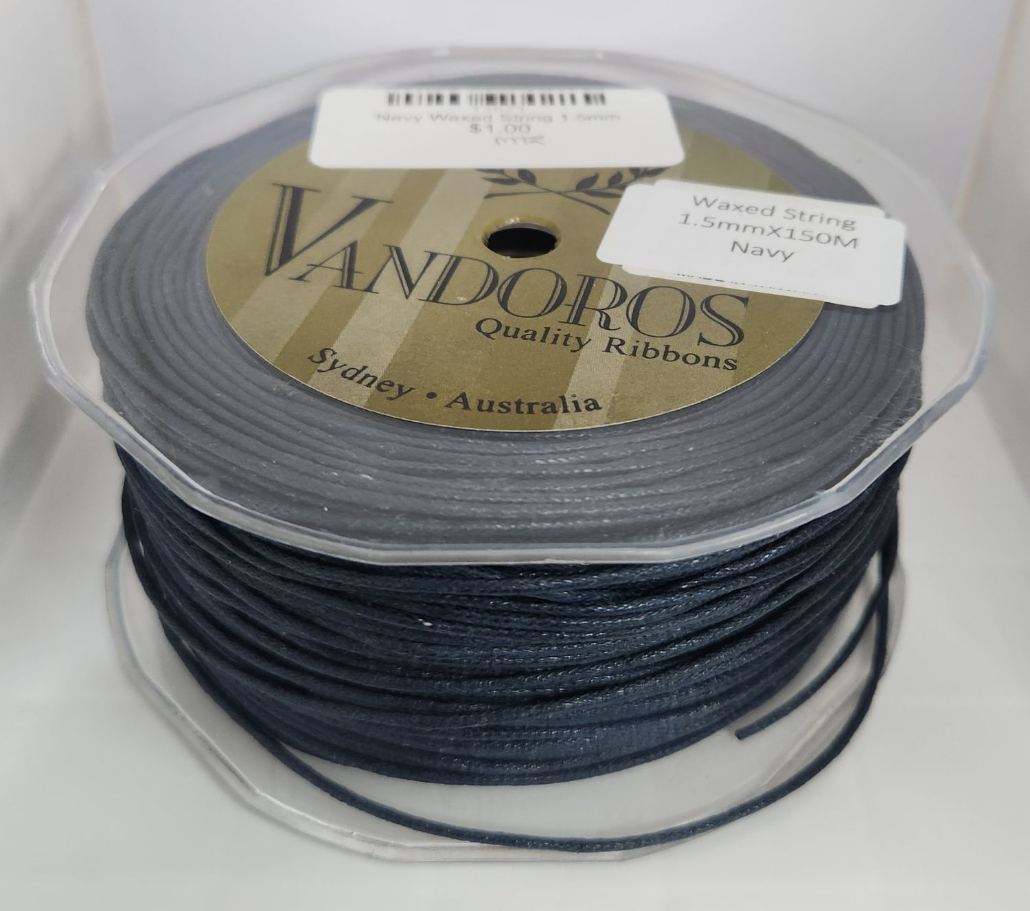 Navy Waxed String Cord 1.5mm Width, Price Per Metre
