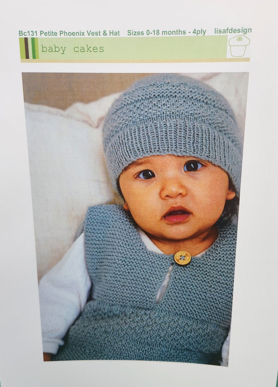 LisaF Pattern - BC131 Petite Phoenix Vest &amp; Hat Sizes 0-18months 4ply