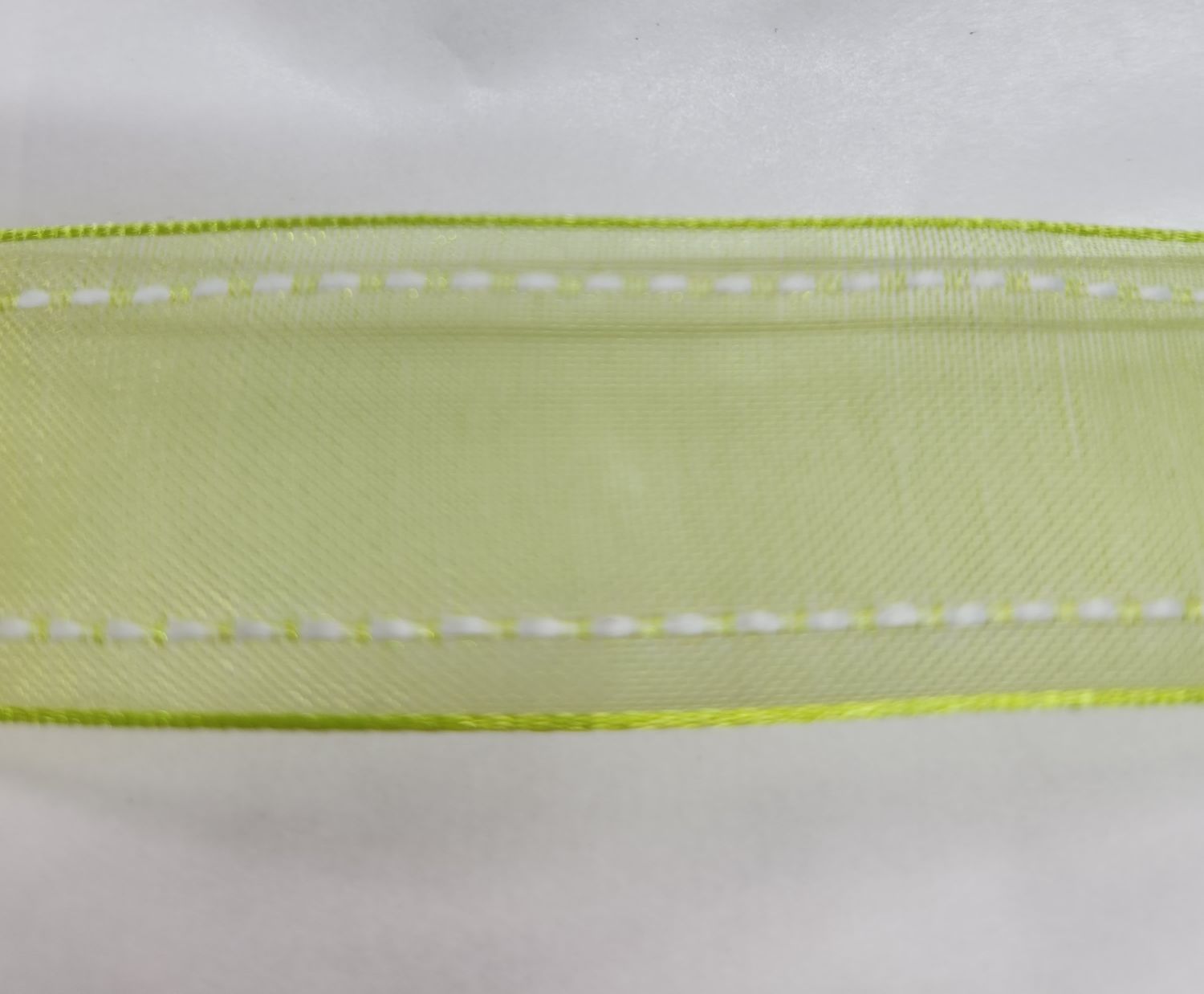 Green Organza Ribbon with White Stitch 22mm Width, Price per metre