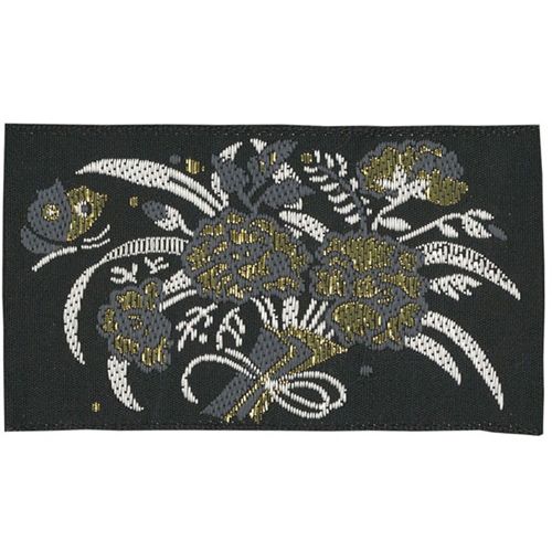 Sullivans Sew On Woven Motif - Black With White &amp; Purple Boquet Of Flowers